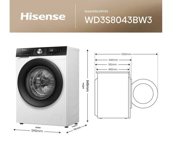 HISENSE 3S Series WD3S8043BW3 WiFi-enabled 8 kg Washer Dryer - White - Image 12