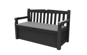 Keter Eden Bench 265L Outdoor 60% recycled Garden Furniture Storage Box Graphite & Light Grey | Fade Free | All Weather Resistant | Safe and Secure |