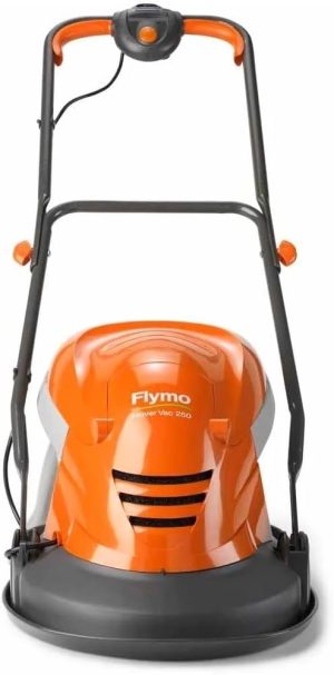 Flymo Hover Vac 250 Electric Lawn Mower 1400W – 25cm Hover Mower, 15L Grass Box, Lightweight, Orange/Grey