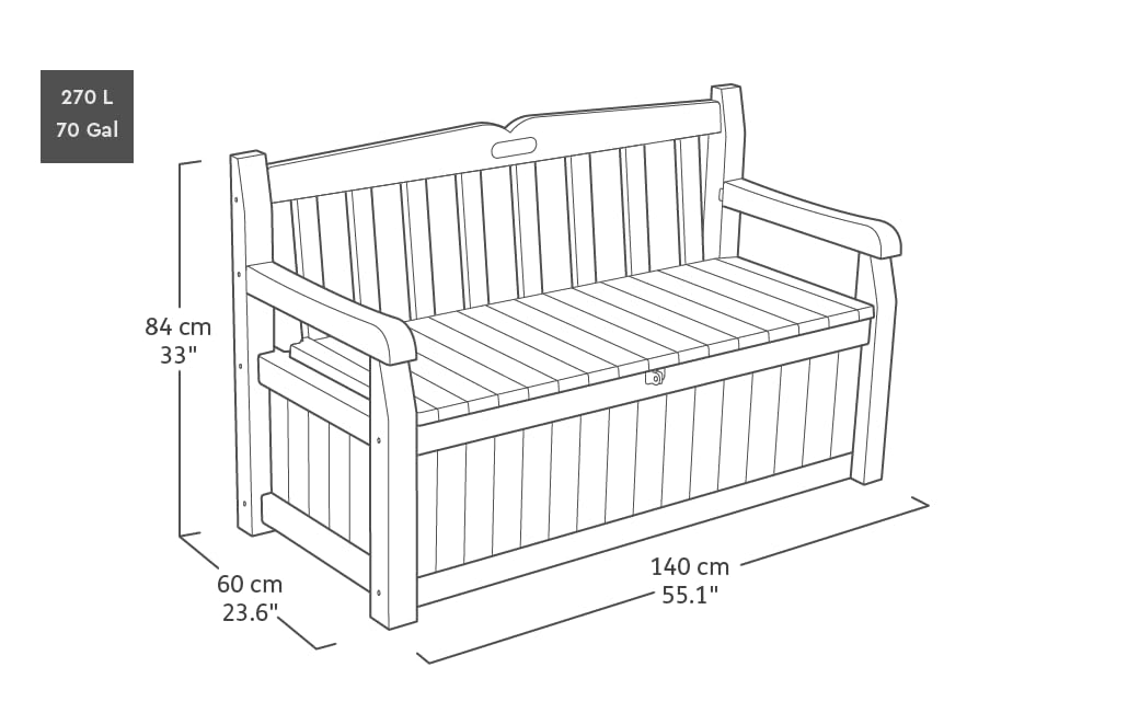 Keter Eden Bench 265L Outdoor 60% recycled Garden Furniture Storage Box Graphite & Light Grey | Fade Free | All Weather Resistant | Safe and Secure | - Image 6