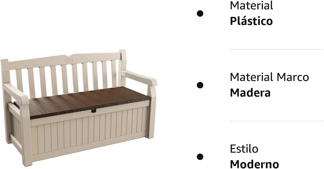 Keter Eden Bench 265L Outdoor 60% recycled Garden Furniture Storage Box Beige & Brown Wood Panel Effect | Fade Free | All Weather Resistant | Safe and - Image 3