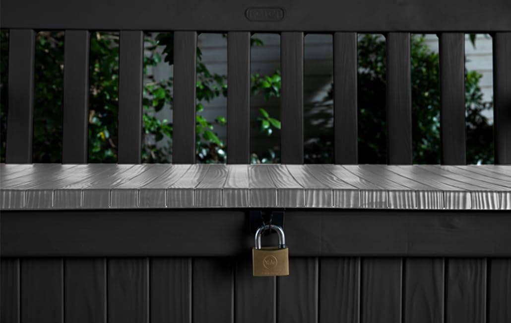 Keter Eden Bench 265L Outdoor 60% recycled Garden Furniture Storage Box Graphite & Light Grey | Fade Free | All Weather Resistant | Safe and Secure | - Image 2