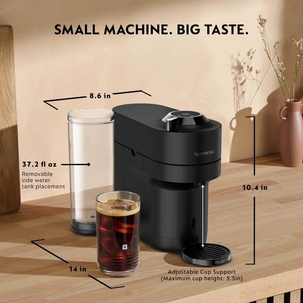 Nespresso Vertuo Pop+ Deluxe by De'Longhi Coffee Machine, Matte Black Chrome, Centrifusion Technology, 1100ml Tank, 5 Cup Sizes - Image 4