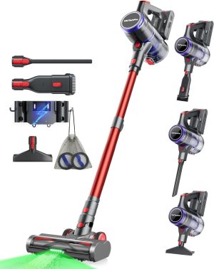 VACTechPro Ultra Cordless Vacuum Cleaner, 48KPA/550W/70min Stick Vacuum with 1.5L Dustbin, Wall-mounted Charging/Removable Battery, Anti-Tangled