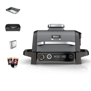 Ninja Woodfire Electric BBQ Grill & Smoker, 7-in-1 Outdoor Grill & Air Fryer, Roast, Bake, Dehydrate, Uses Woodfire Pellets, Weather Resistant, Non-