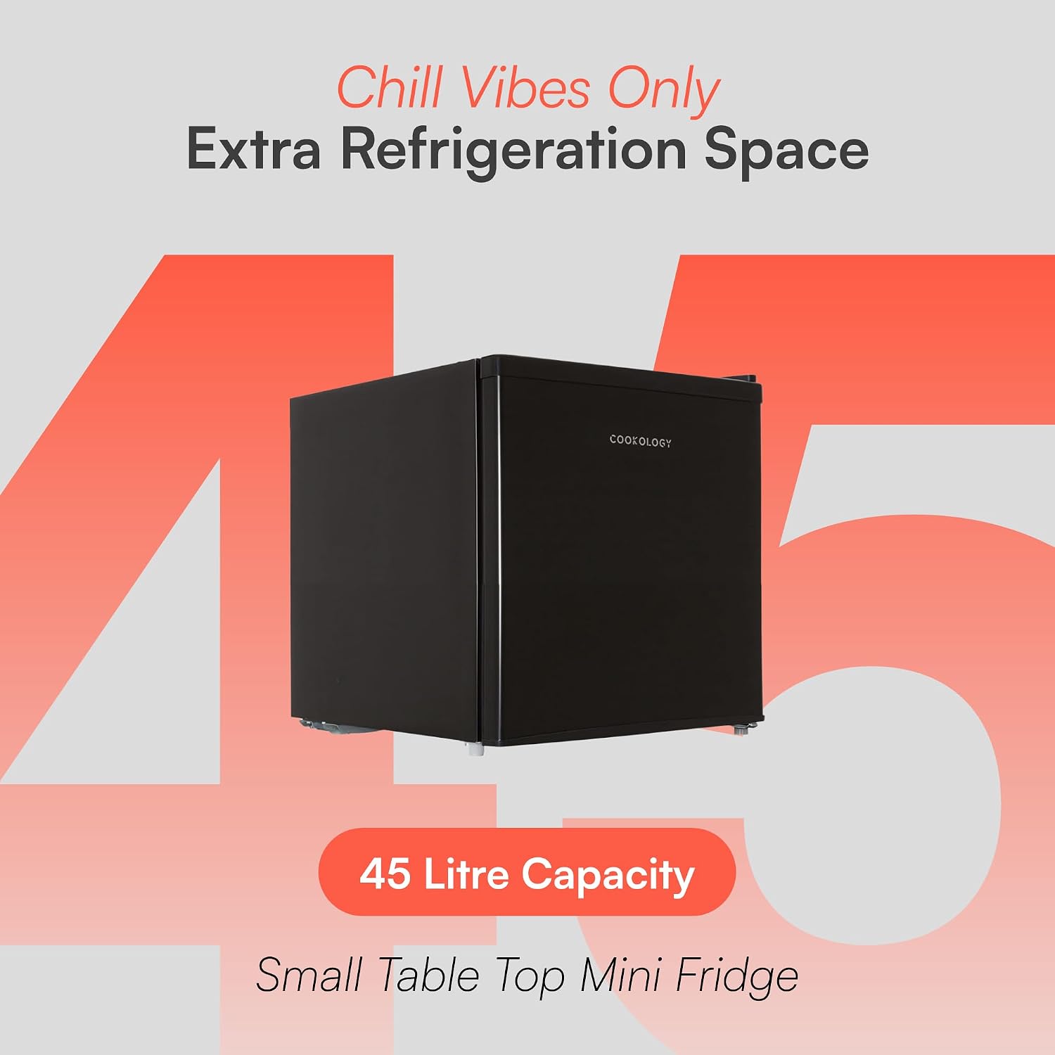 Cookology 45L Mini Fridge MFR45BK – Compact Countertop Fridge with Ice Box, Quiet 41dB, Ideal for Bedrooms, Offices & Student Rooms, Black - Image 4
