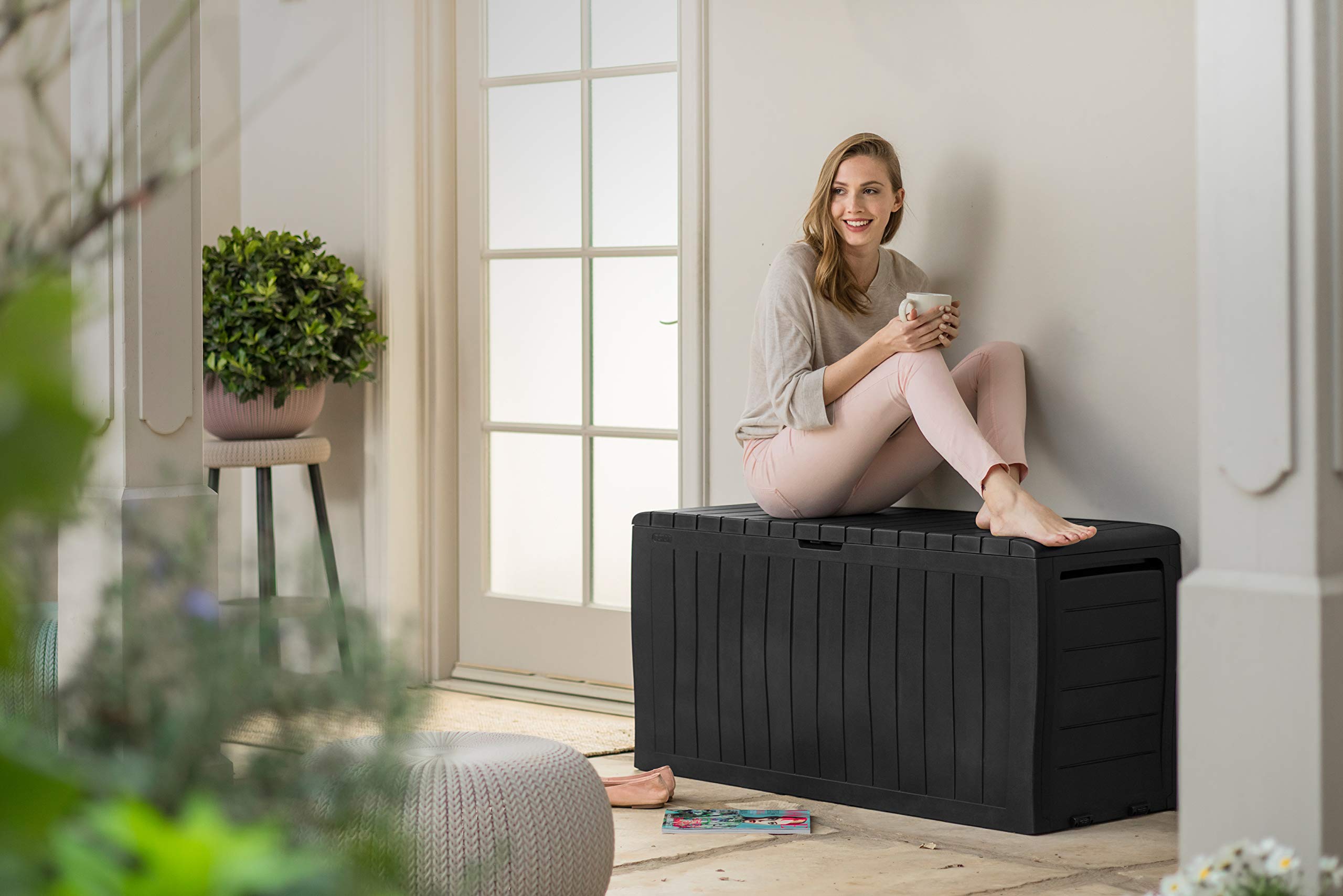 Keter Marvel+ 270L Outdoor 65% recycled Garden Furniture Storage Box Graphite Wood Panel Effect | Fade Free | All Weather Resistant | Safe and Secure - Image 7