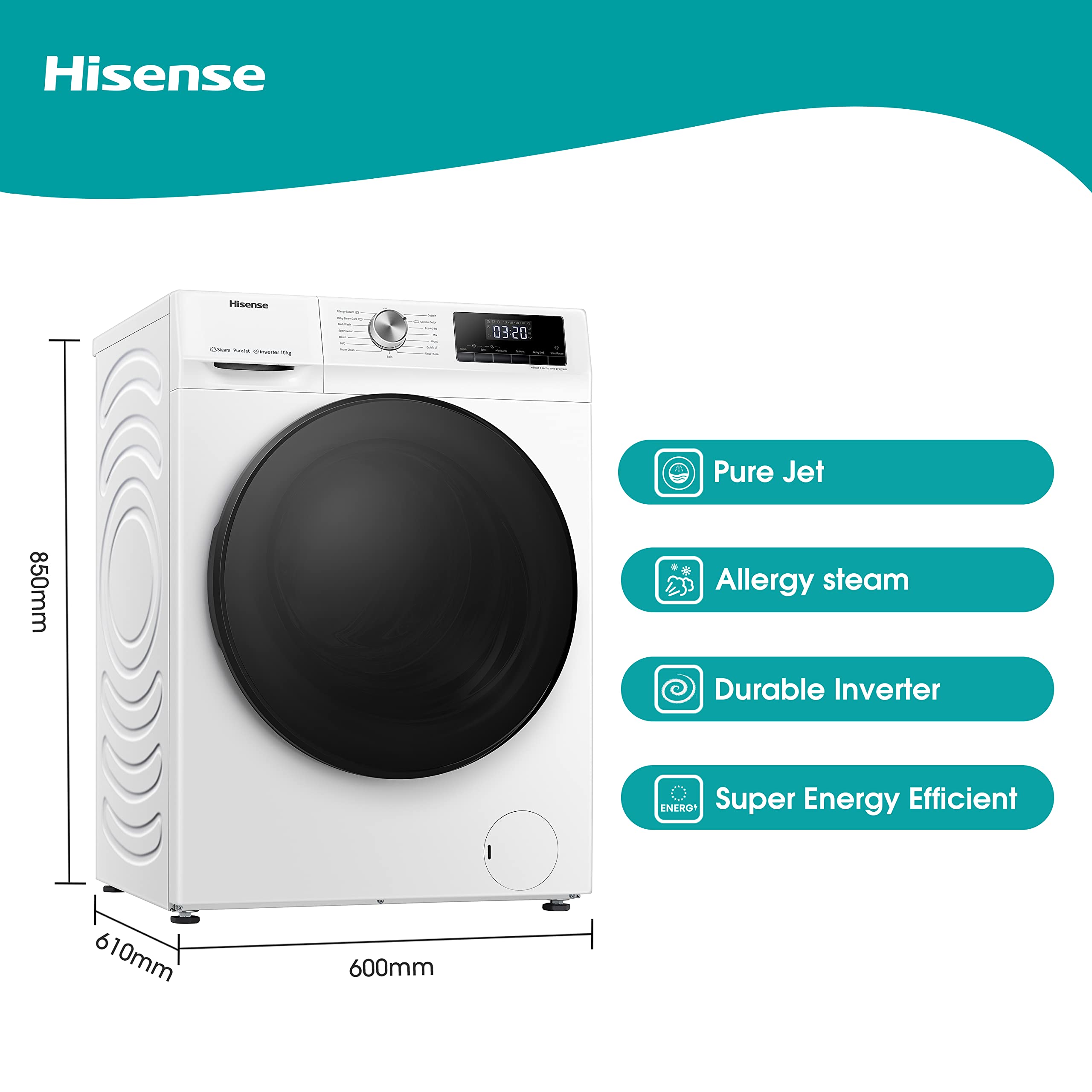 Freestanding Front Load Washing Machine – 10kg, 1400 RPM, Inverter Motor, Quick Wash, Steam Wash, White, Energy Class A - Image 12