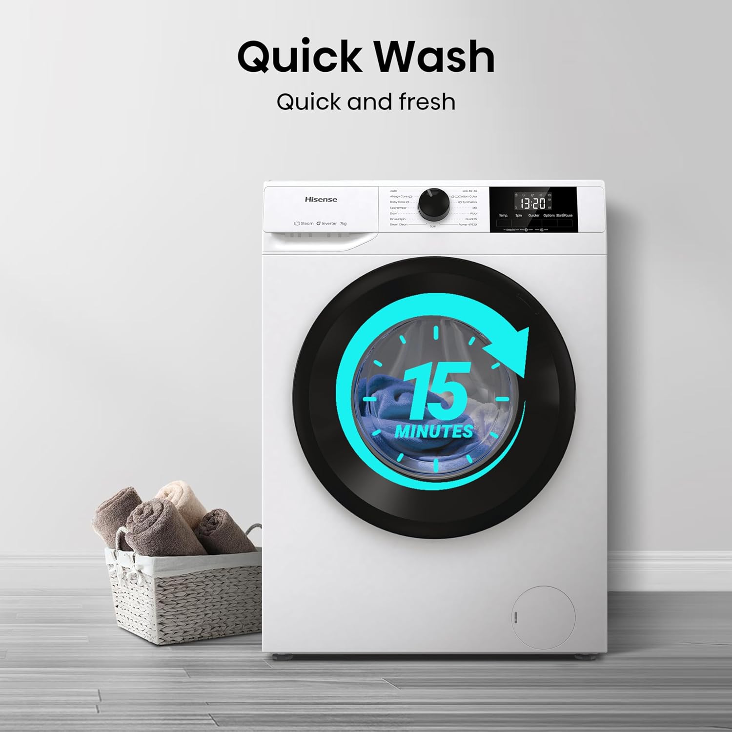 Hisense 7kg Washing Machine 1200 Spin White – Steam Wash, Inverter Motor, Quick Wash, 15 Programs (WF1G7021BW) - Image 8