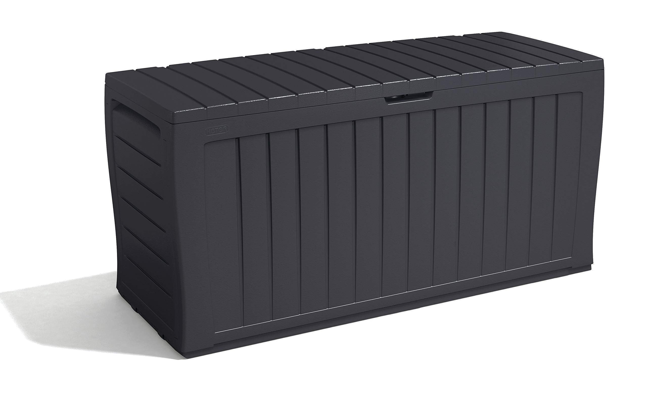 Keter Marvel+ 270L Outdoor 65% recycled Garden Furniture Storage Box Graphite Wood Panel Effect | Fade Free | All Weather Resistant | Safe and Secure