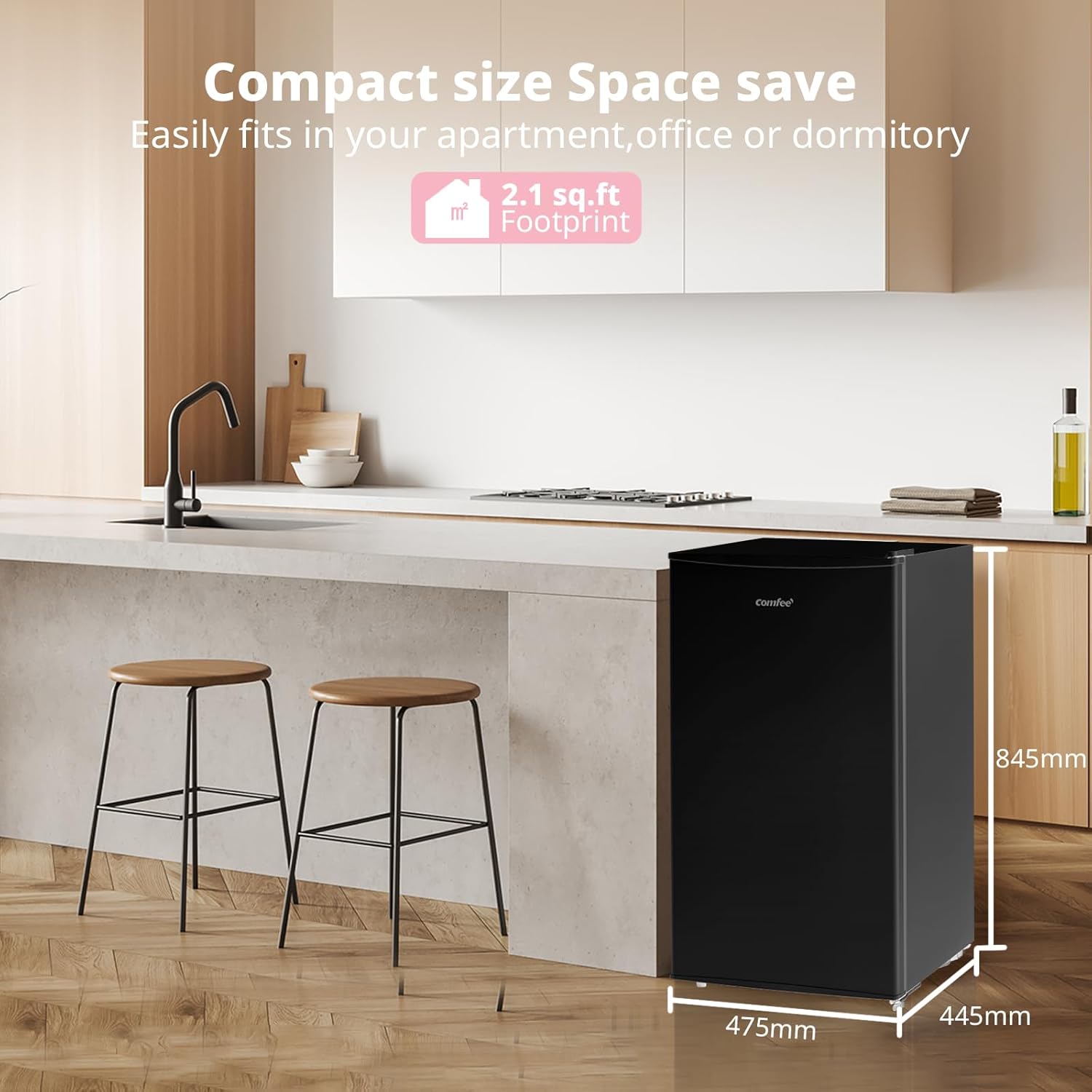 COMFEE' RCU60BL2UK(E) 60 Litre Freestanding Under Counter, 48cm Upright Freezer Adjustable Thermostat, Reversible Door, 4 Star Freezer Rating Drawer, - Image 3
