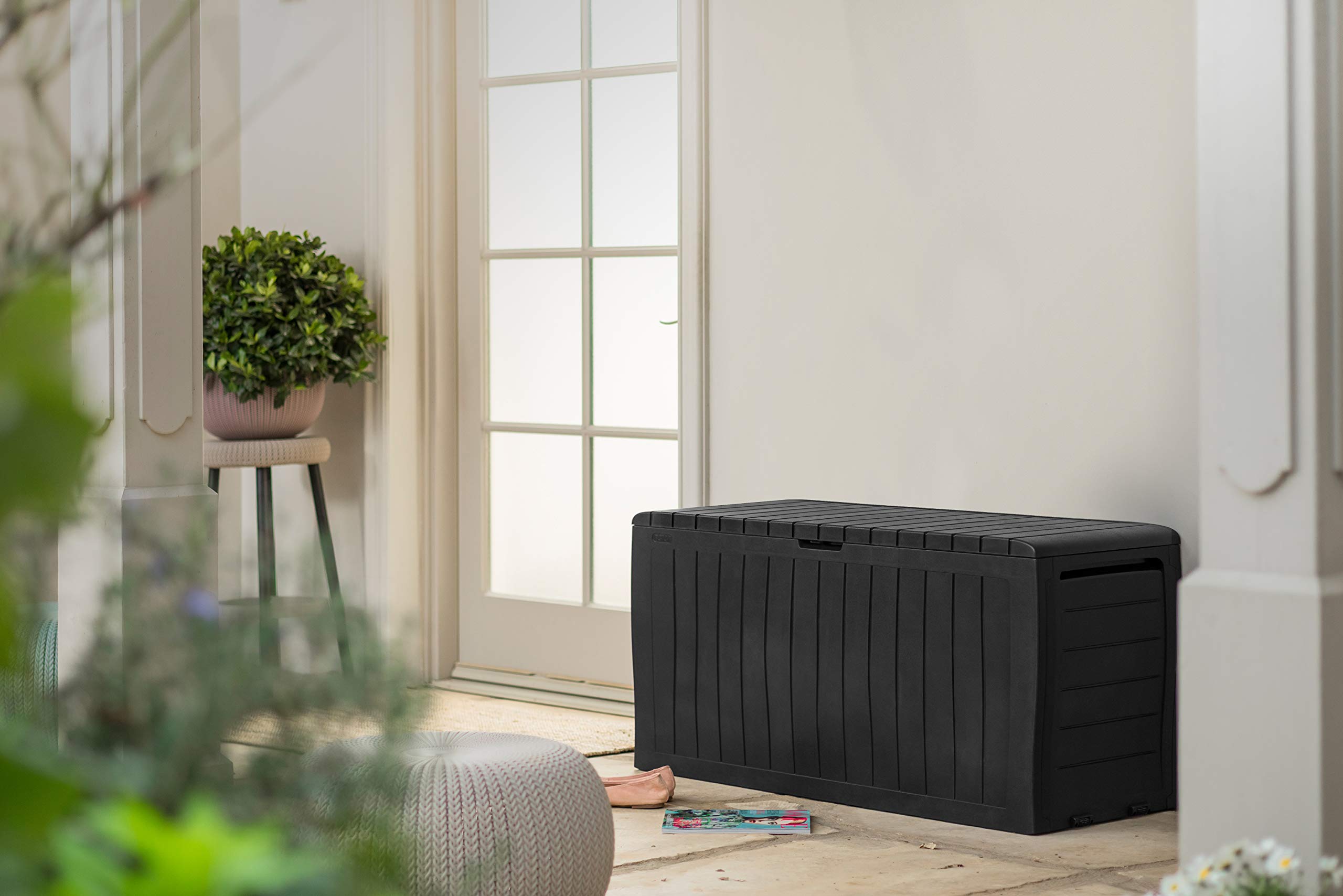 Keter Marvel+ 270L Outdoor 65% recycled Garden Furniture Storage Box Graphite Wood Panel Effect | Fade Free | All Weather Resistant | Safe and Secure - Image 2
