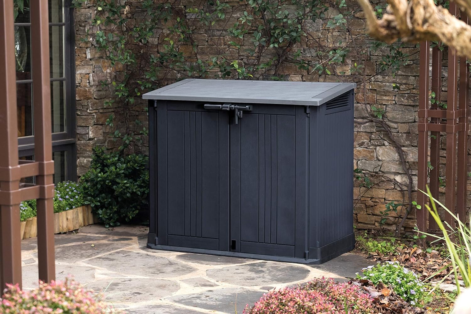 Keter Store it Out Nova Outdoor Garden Storage Shed, 32 x 71.5 x 113.5 cm, Dark Grey with Light Grey Lid - Image 9