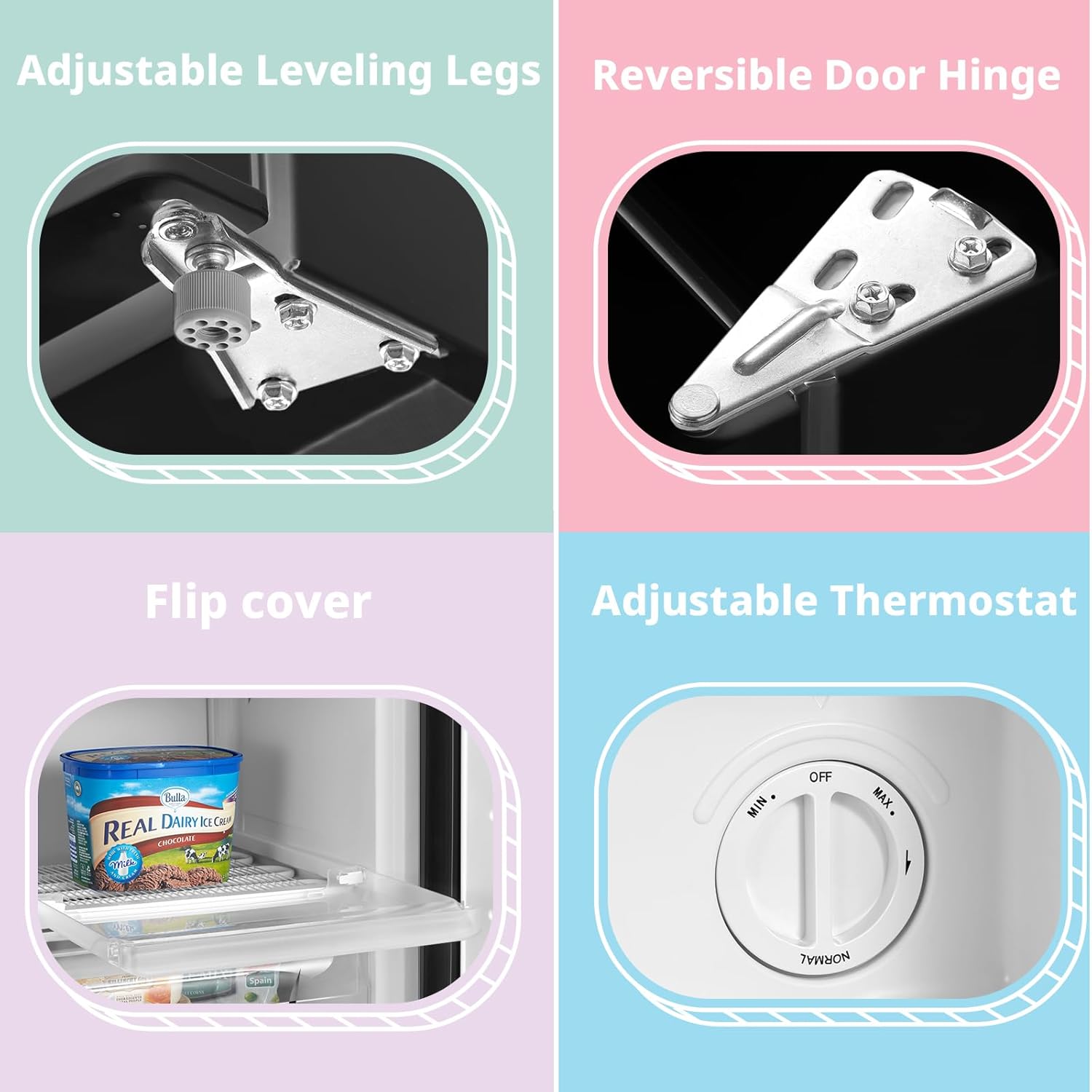 COMFEE' RCU60BL2UK(E) 60 Litre Freestanding Under Counter, 48cm Upright Freezer Adjustable Thermostat, Reversible Door, 4 Star Freezer Rating Drawer, - Image 8