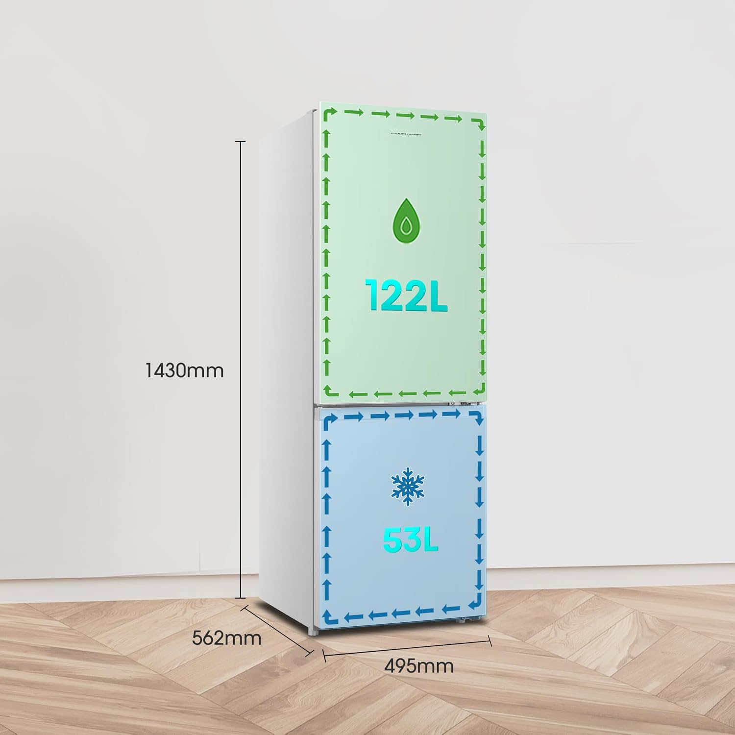 Fridgemaster 50cm Slim Fridge Freezer MC50175A – Fits Narrow Kitchens, 175L 60/40, Quiet 39dB, Reversible Door, White - Image 3