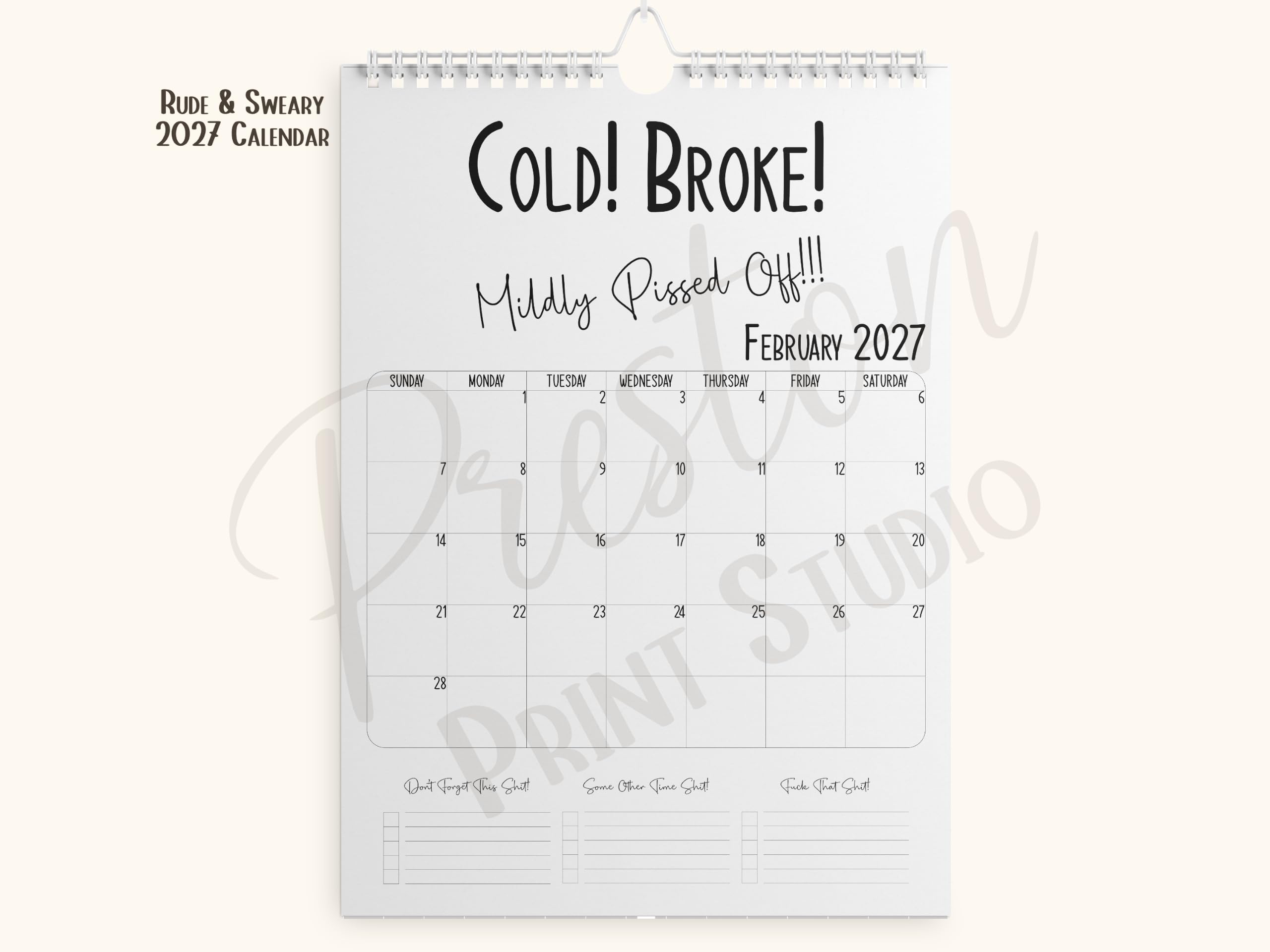 2027 Funny Wall Calendar A4 – Humorous Planner & Gift for Home or Office | Black & White Design | Calendar Gift for Him or Her - Image 3