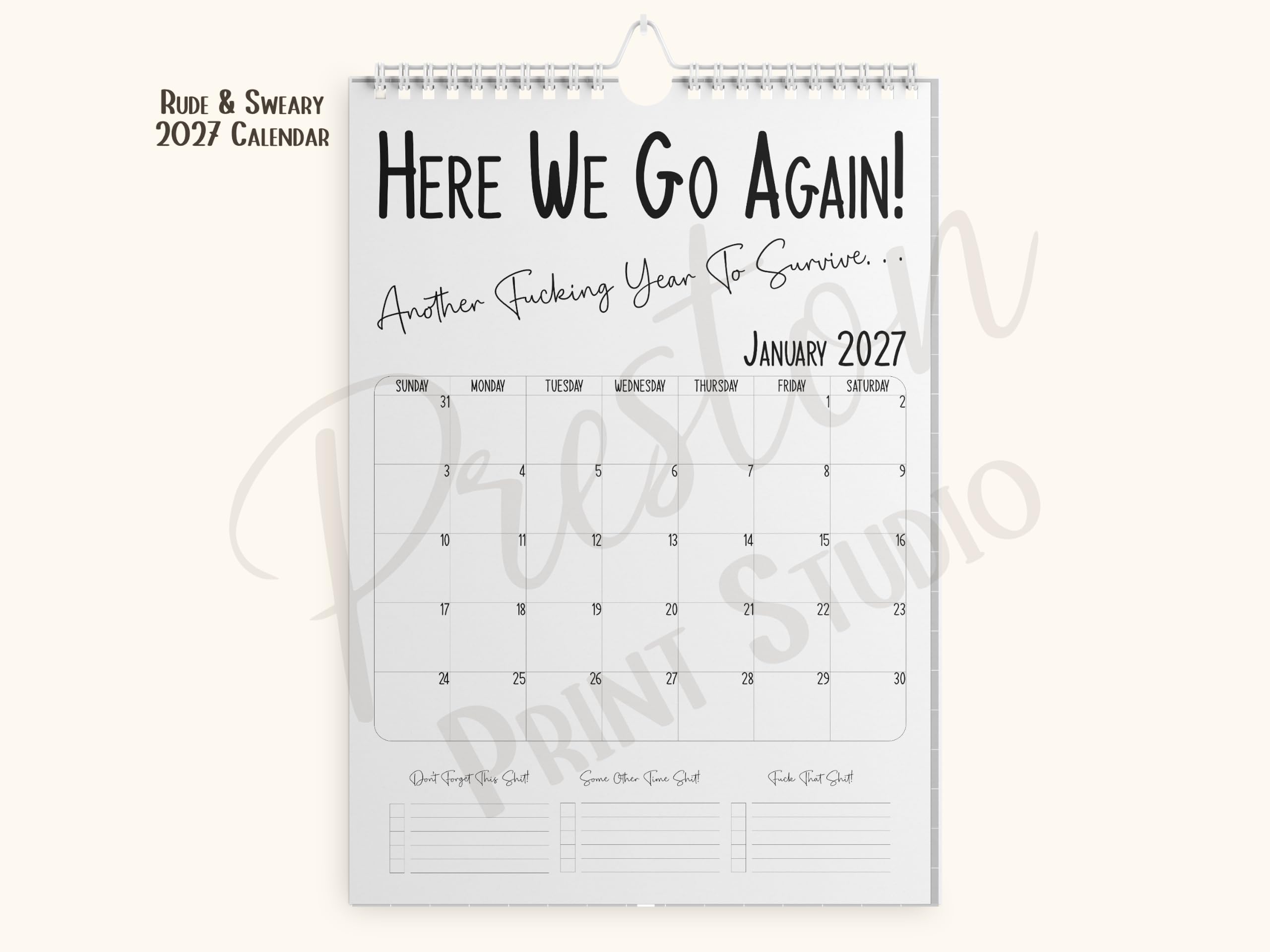 2027 Funny Wall Calendar A4 – Humorous Planner & Gift for Home or Office | Black & White Design | Calendar Gift for Him or Her - Image 4