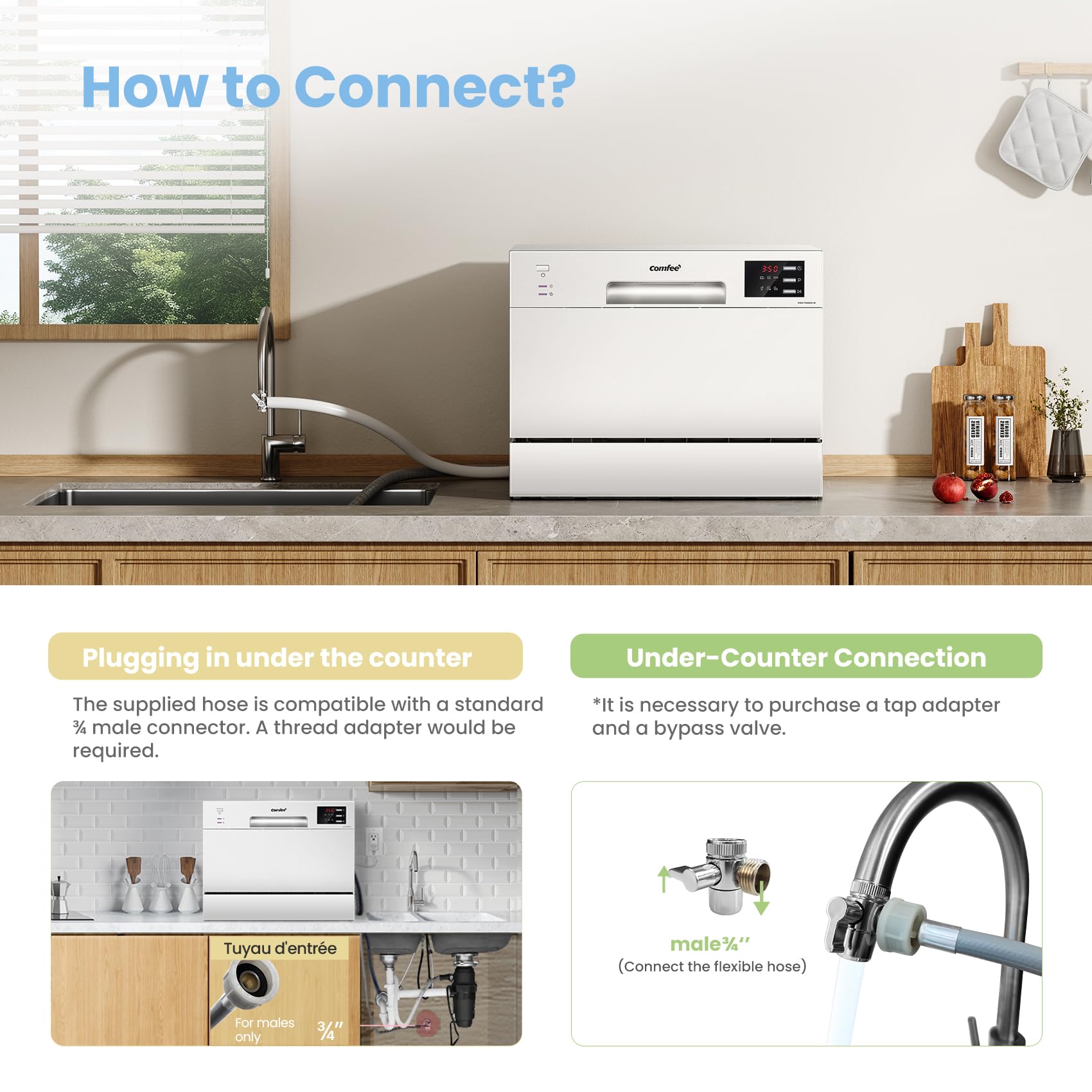COMFEE' Table Top Dishwasher with 6 Place Settings, Mini Countertop Dishwasher for Small Families, Couples, LED display, Delay Start, 47dB Quiet Noise - Image 2