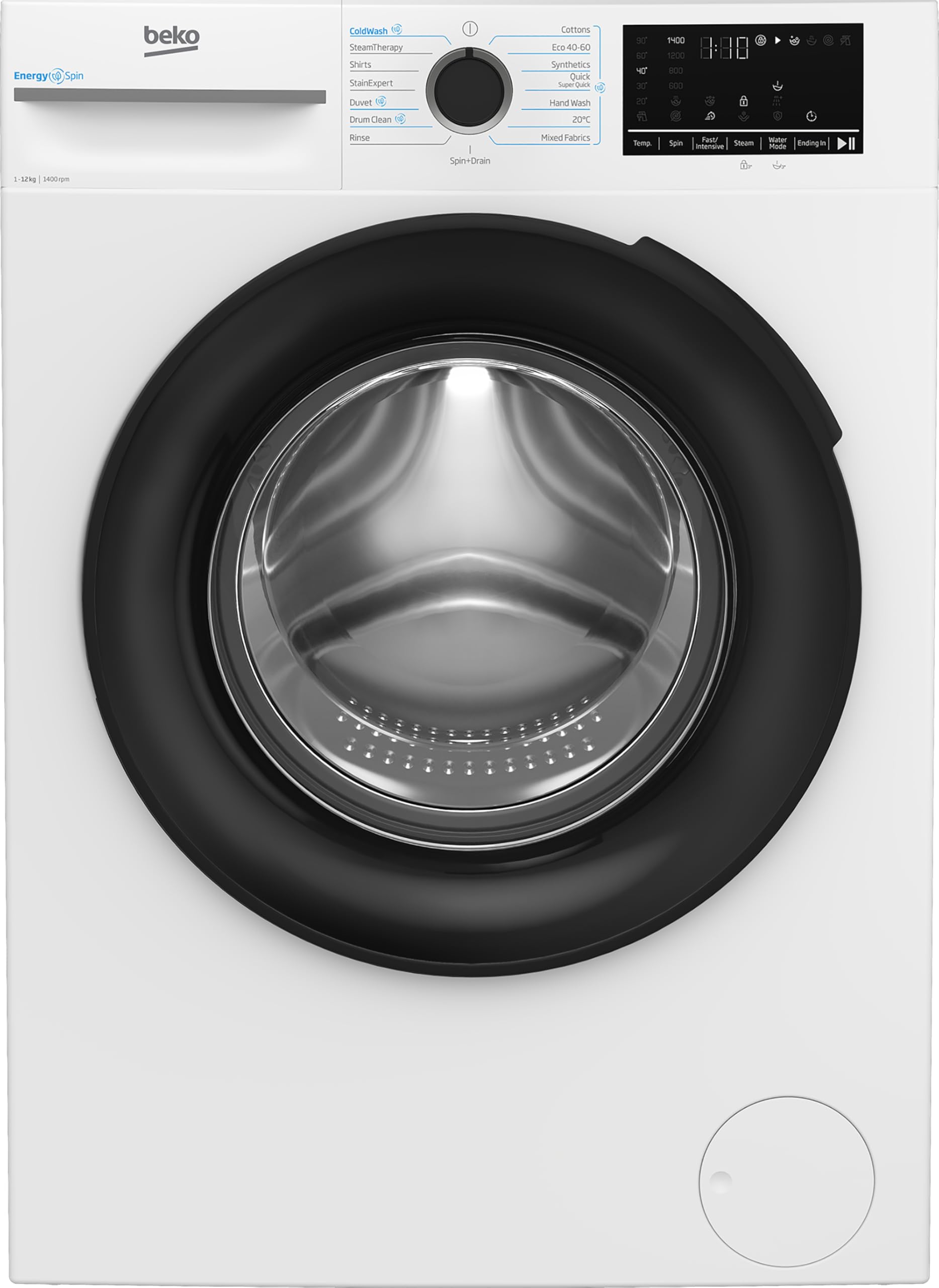 Beko 12kg Washing Machine 1400 Spin White – EnergySpin, A Rated, Freestanding Front Load (BM3WT1241IW)
