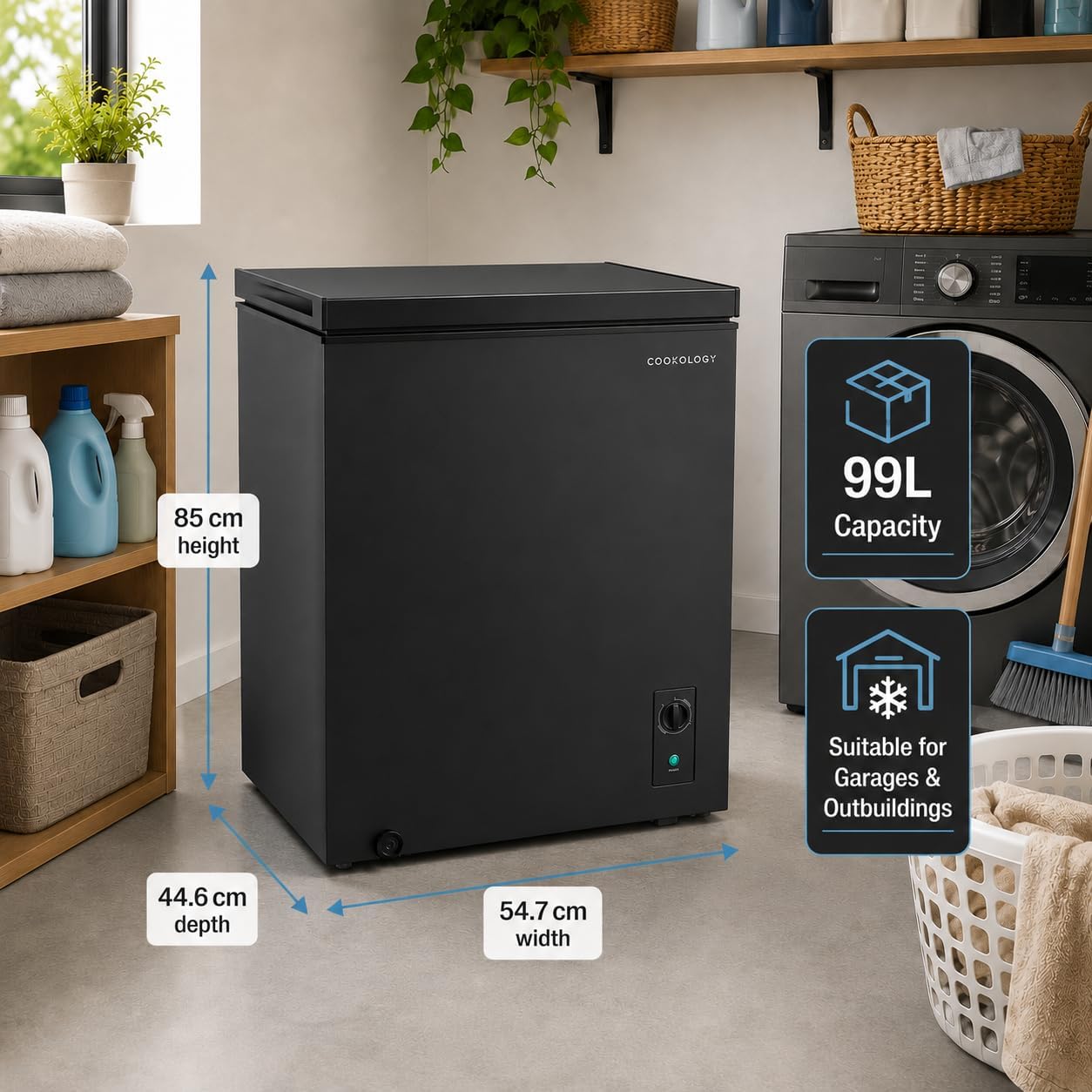 Cookology 99L Chest Freezer CCFZ99BK – Switches to Fridge Mode, Quiet 41dB, Garage Safe, Removable Basket, Black - Image 6