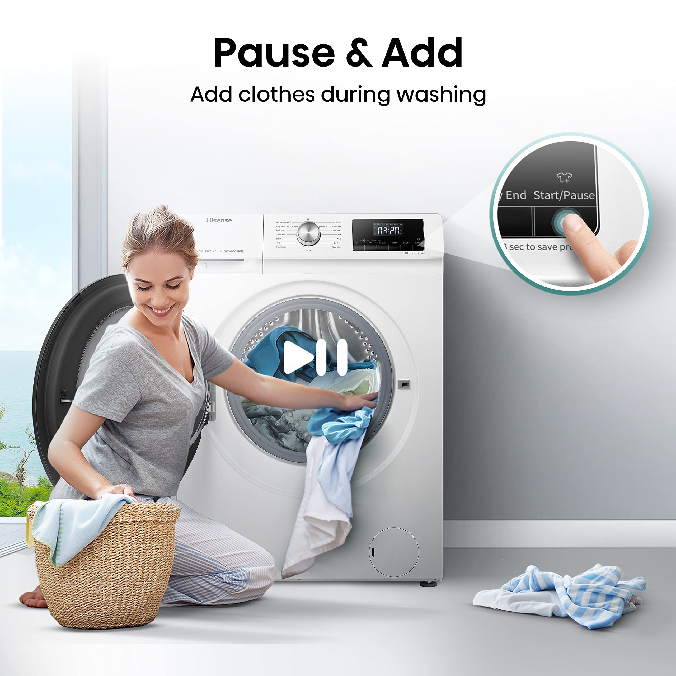Freestanding Front Load Washing Machine – 10kg, 1400 RPM, Inverter Motor, Quick Wash, Steam Wash, White, Energy Class A - Image 10