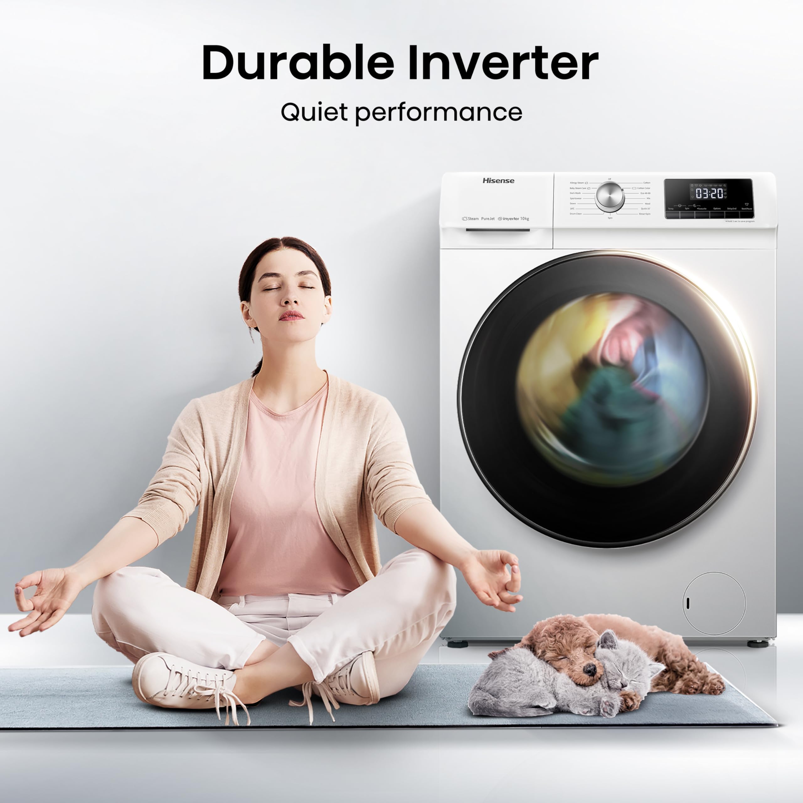 Freestanding Front Load Washing Machine – 10kg, 1400 RPM, Inverter Motor, Quick Wash, Steam Wash, White, Energy Class A - Image 7