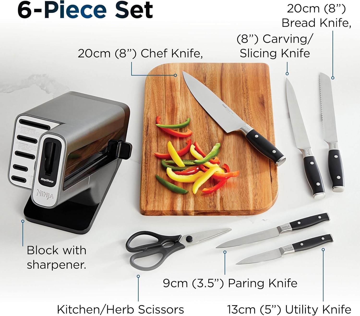 Ninja Foodi StaySharp 6-Piece Knife Block Set, Stainless Steel, K32006UK - Image 5