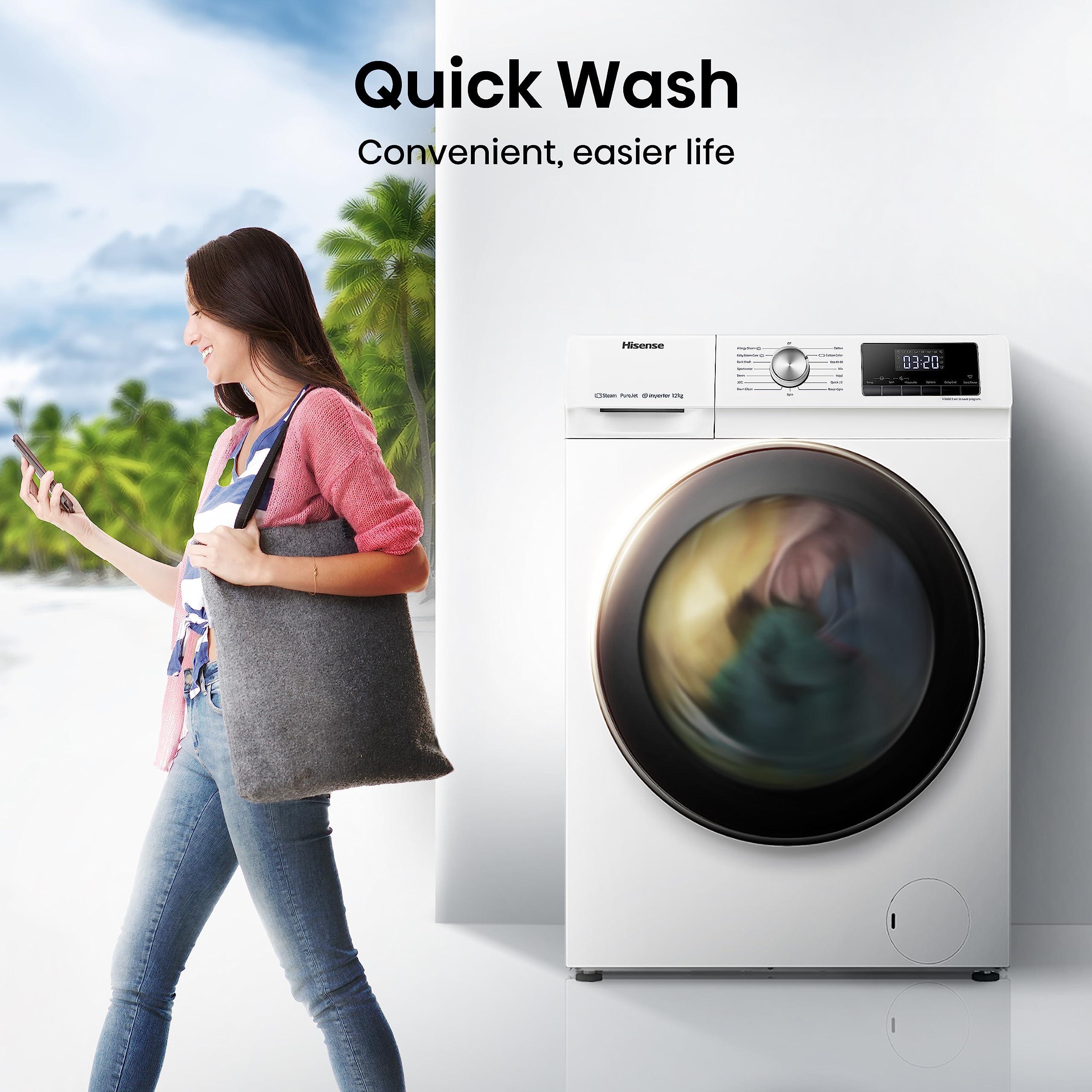 Hisense 3S Series 12kg Washing Machine 1400 Spin White – WiFi, Steam Wash, Quick Wash, A Rated (WF3S1243BW3) - Image 7