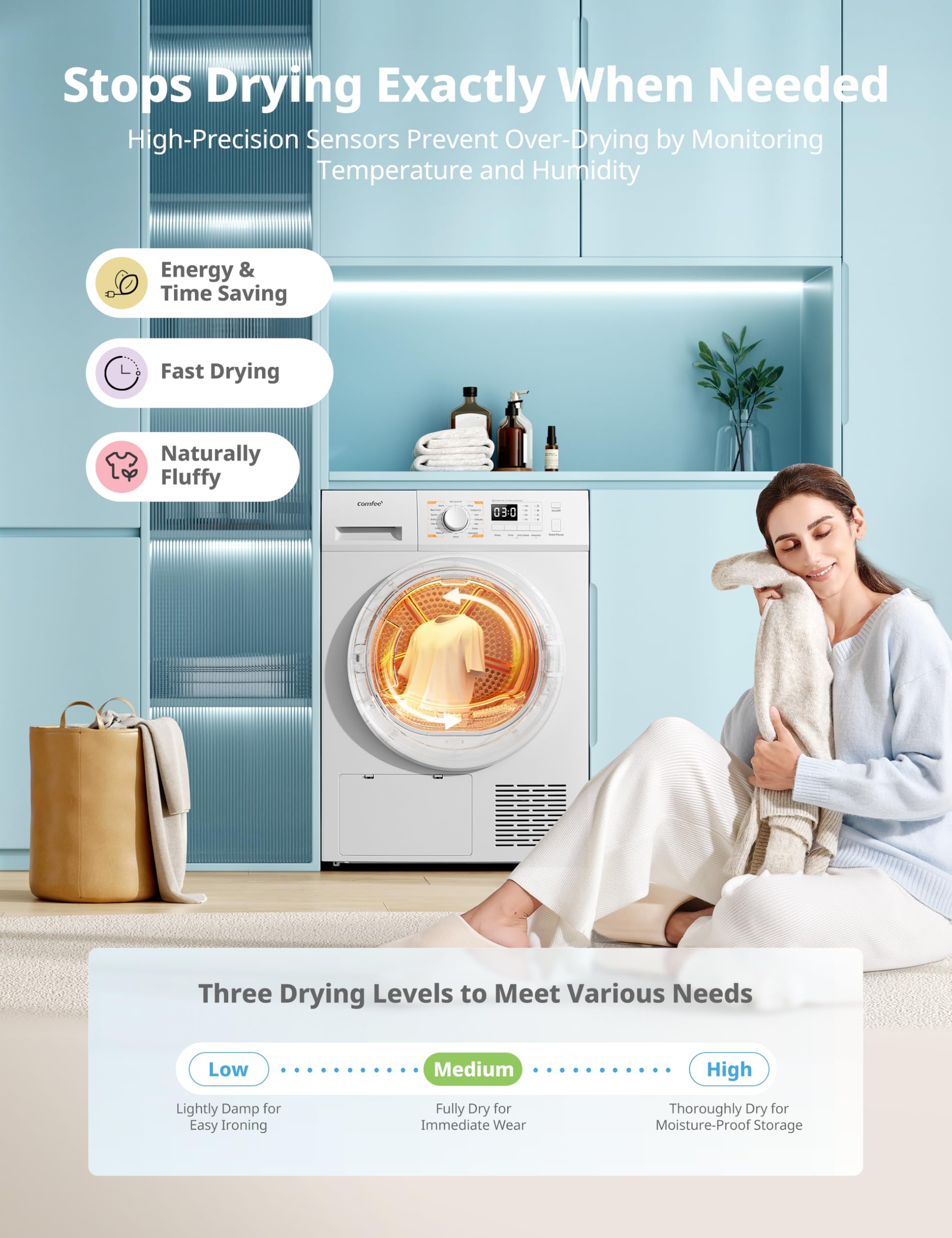 COMFEE' Freestanding Heat Pump Tumble Dryer,8kg Front Load, A+ Class, 16 Programmes - Image 7
