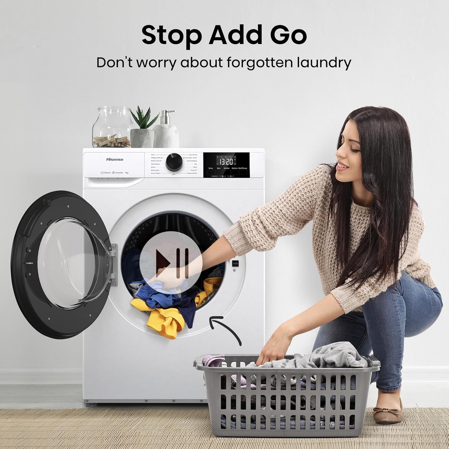 Hisense 7kg Washing Machine 1200 Spin White – Steam Wash, Inverter Motor, Quick Wash, 15 Programs (WF1G7021BW) - Image 5