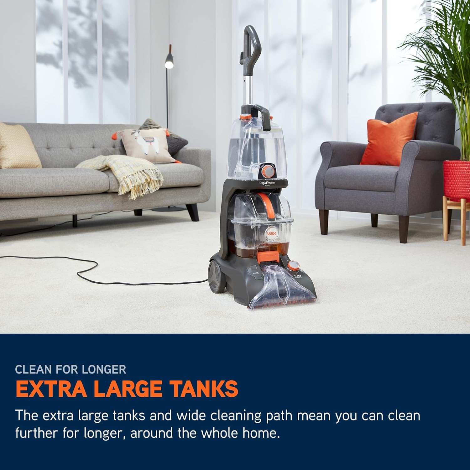 Vax Rapid Power Revive Carpet Cleaner Machine, Rug, Upholstery, Car, Stair Upright Shampooer Washer, Handheld Spot Cleaning Wash Tool, Solution, 1200W - Image 3