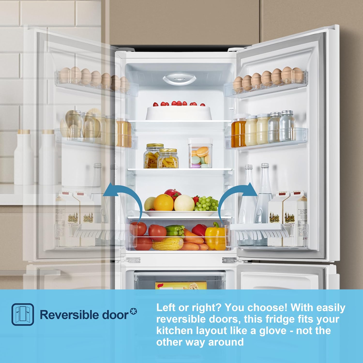 Fridgemaster 50cm Slim Fridge Freezer MC50175A – Fits Narrow Kitchens, 175L 60/40, Quiet 39dB, Reversible Door, White - Image 11