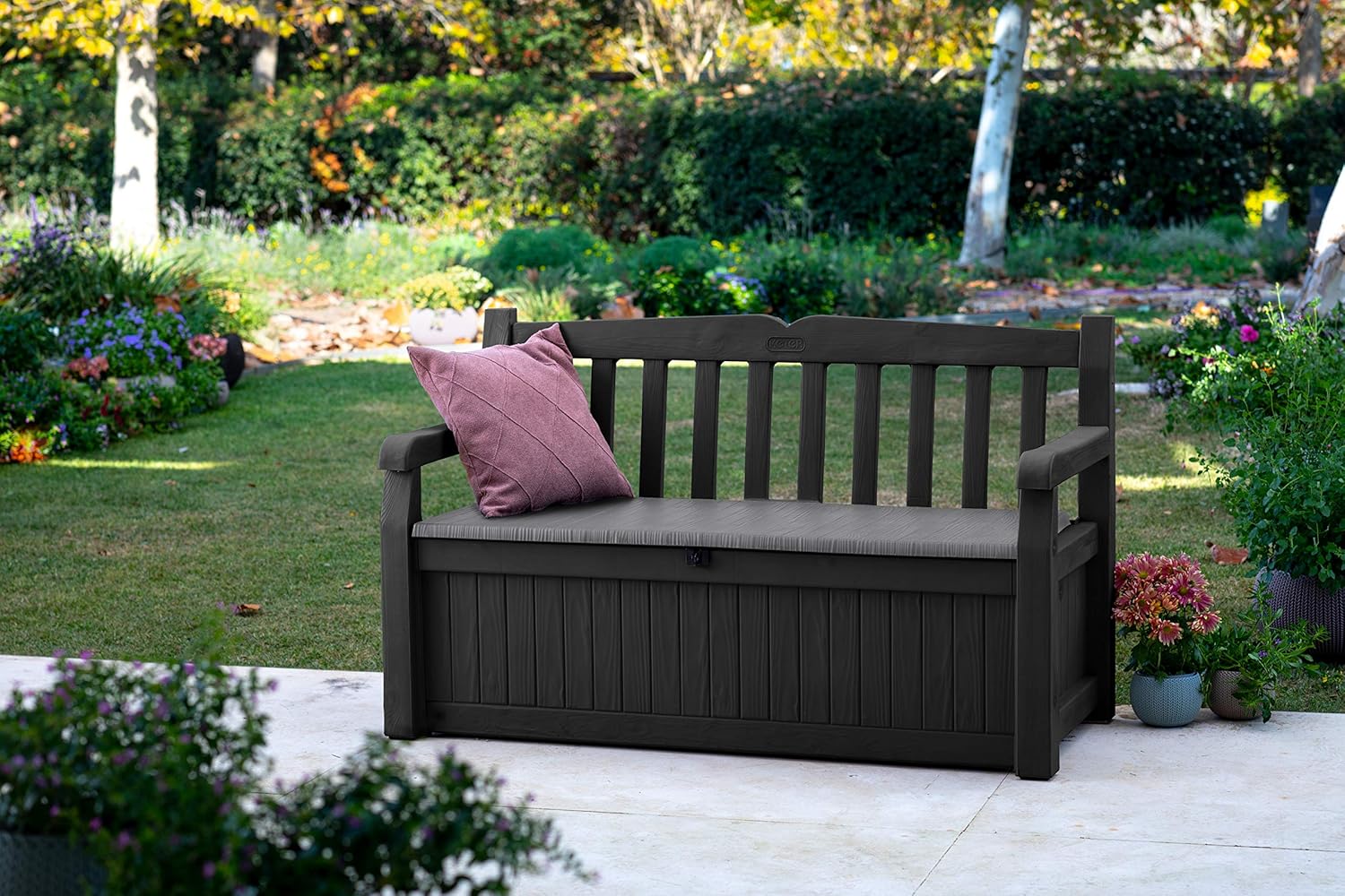 Keter Eden Bench 265L Outdoor 60% recycled Garden Furniture Storage Box Graphite & Light Grey | Fade Free | All Weather Resistant | Safe and Secure | - Image 8