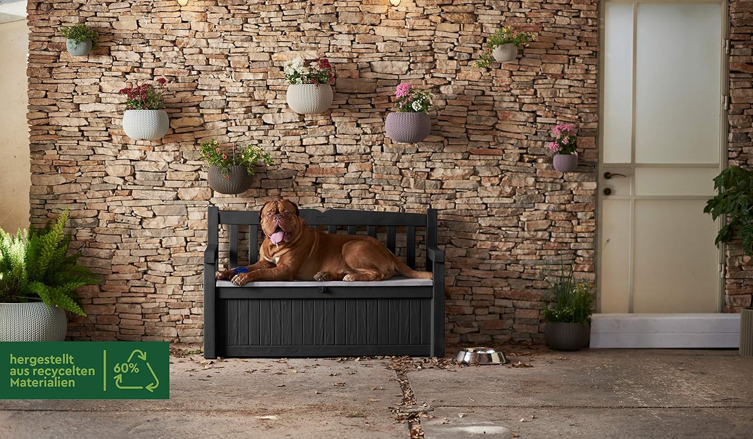 Keter Eden Bench 265L Outdoor 60% recycled Garden Furniture Storage Box Graphite & Light Grey | Fade Free | All Weather Resistant | Safe and Secure | - Image 7