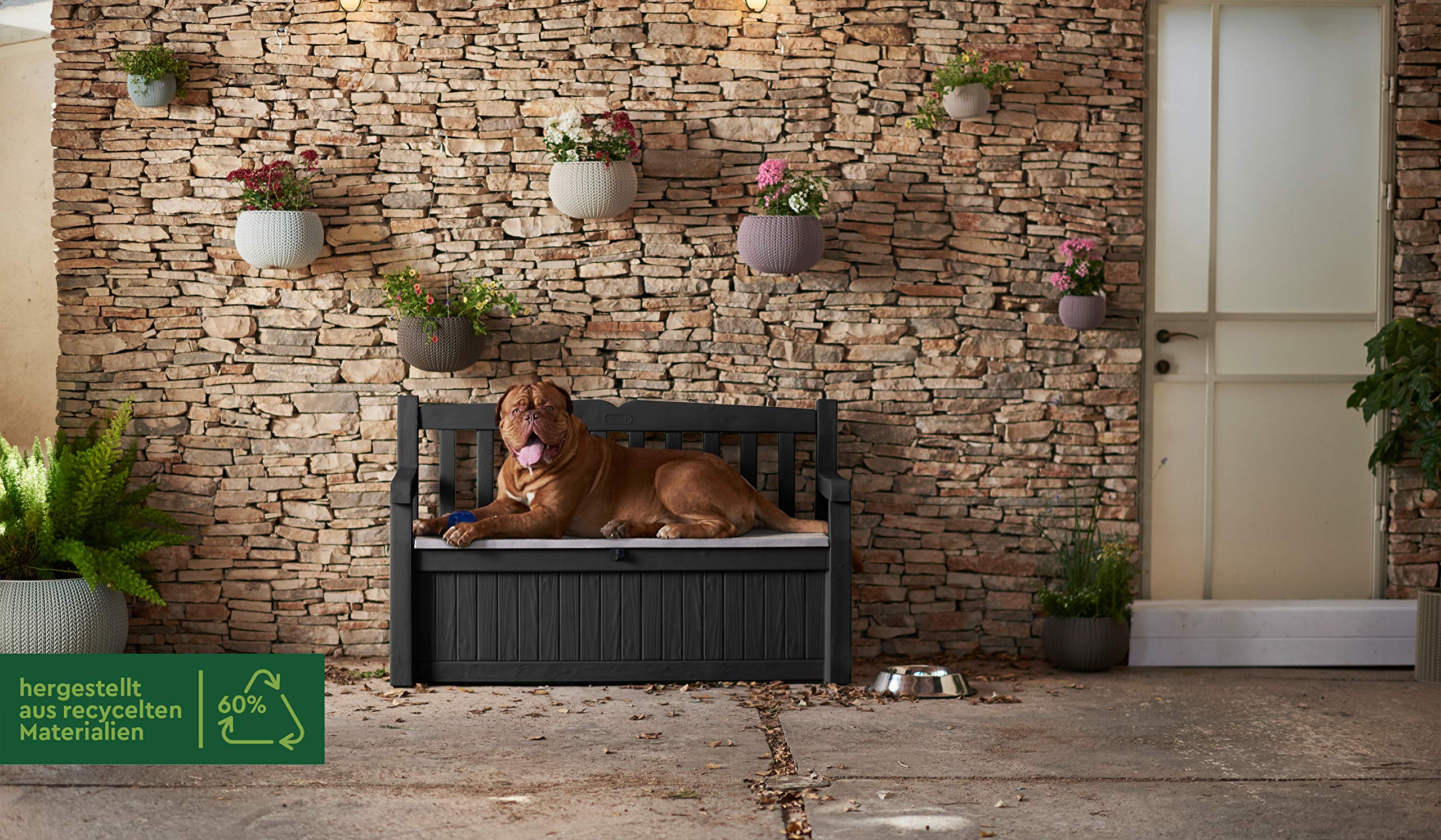 Keter Eden Bench 265L Outdoor 60% recycled Garden Furniture Storage Box Graphite & Light Grey | Fade Free | All Weather Resistant | Safe and Secure | - Image 7